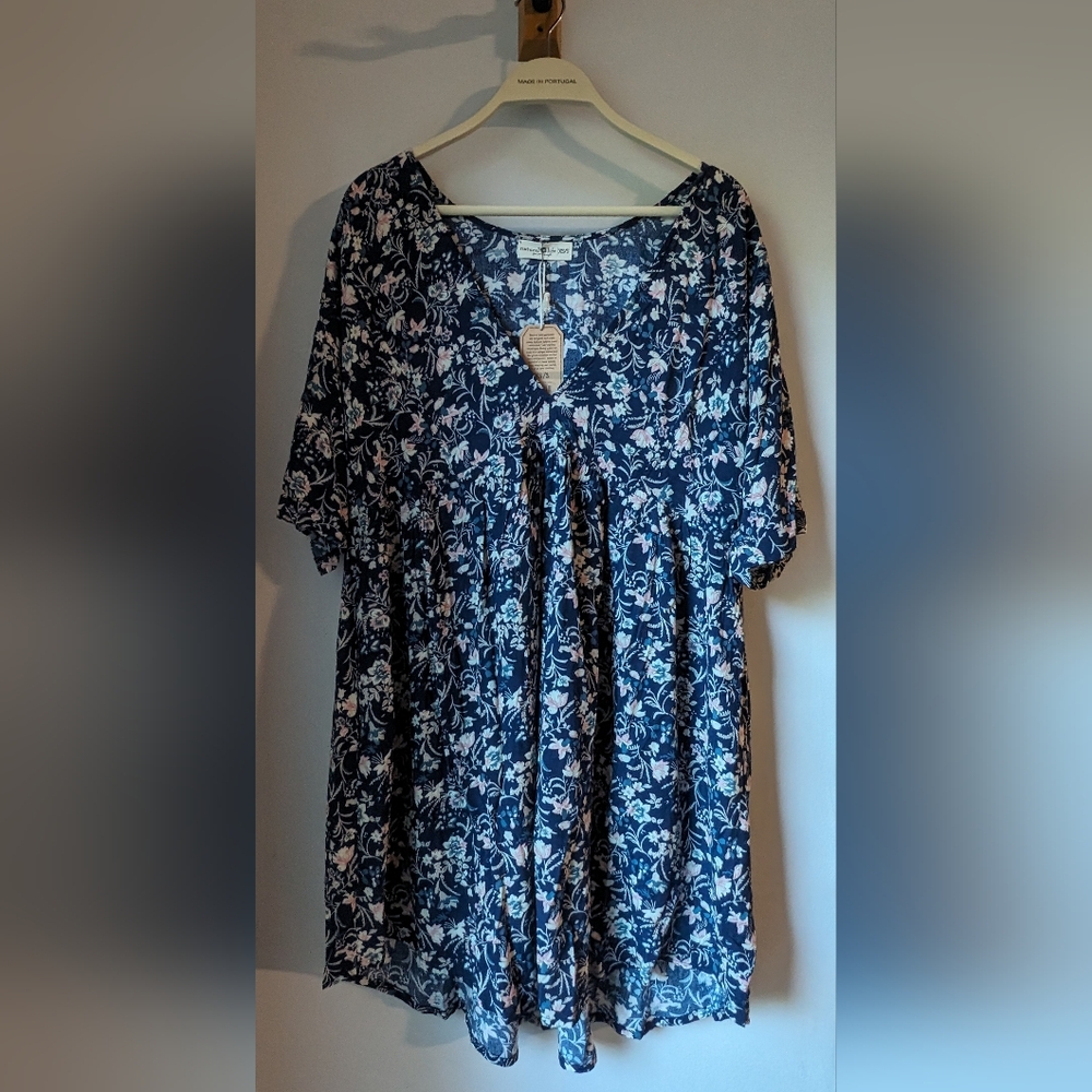 NWT Natural Life Dress Womens S/XS  with pockets Blue Pink Floral Bohemian